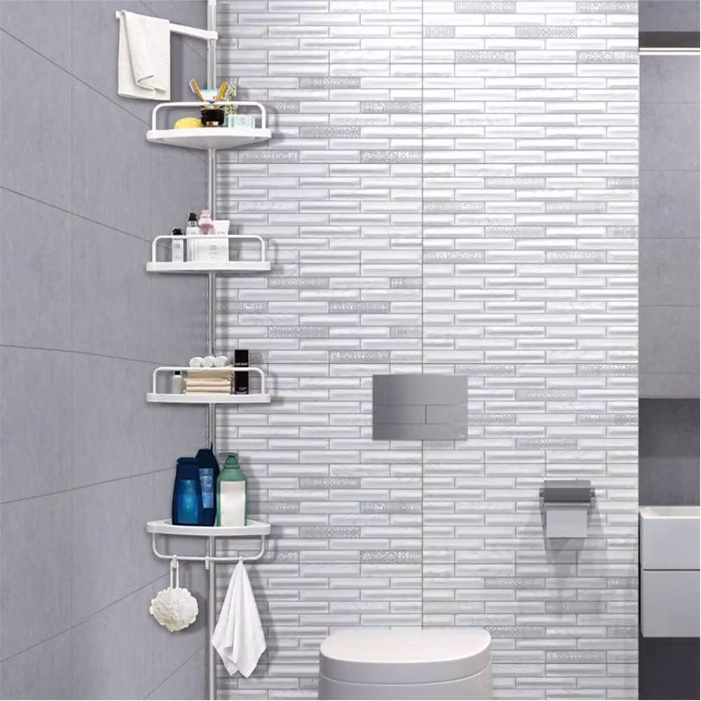 Nordara 4 Tier White and Silver Rustproof Adjustable Corner Shower Organiser – 3