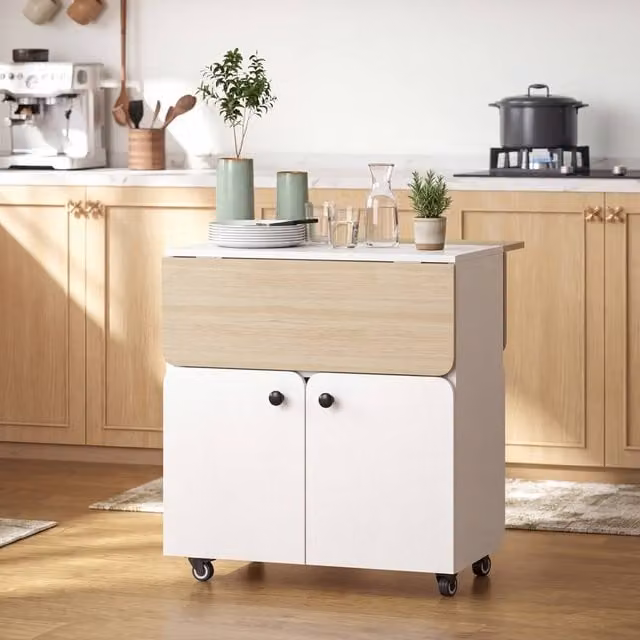 STILVORA Folding Dining Table with Storage and Castors in White