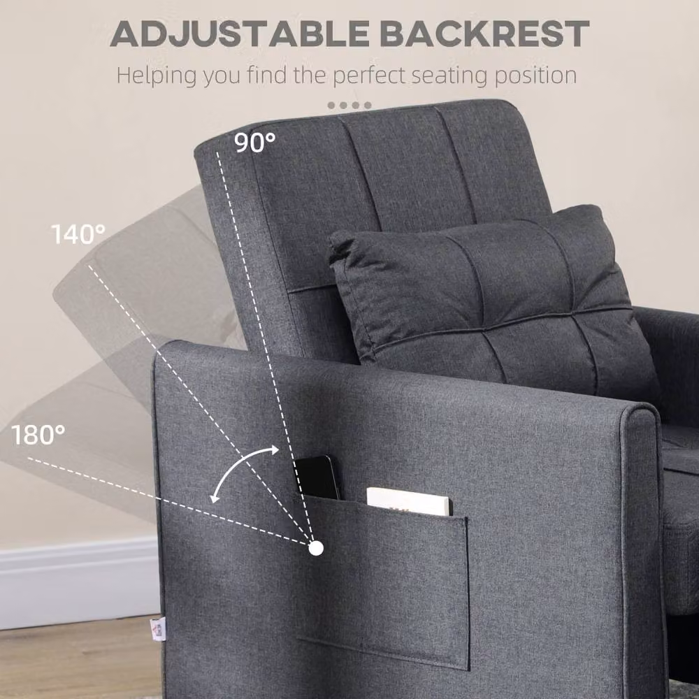 Wyld Haus Remina Grey Linen Look 3 in 1 Single Chair Bed with Armrests – 6