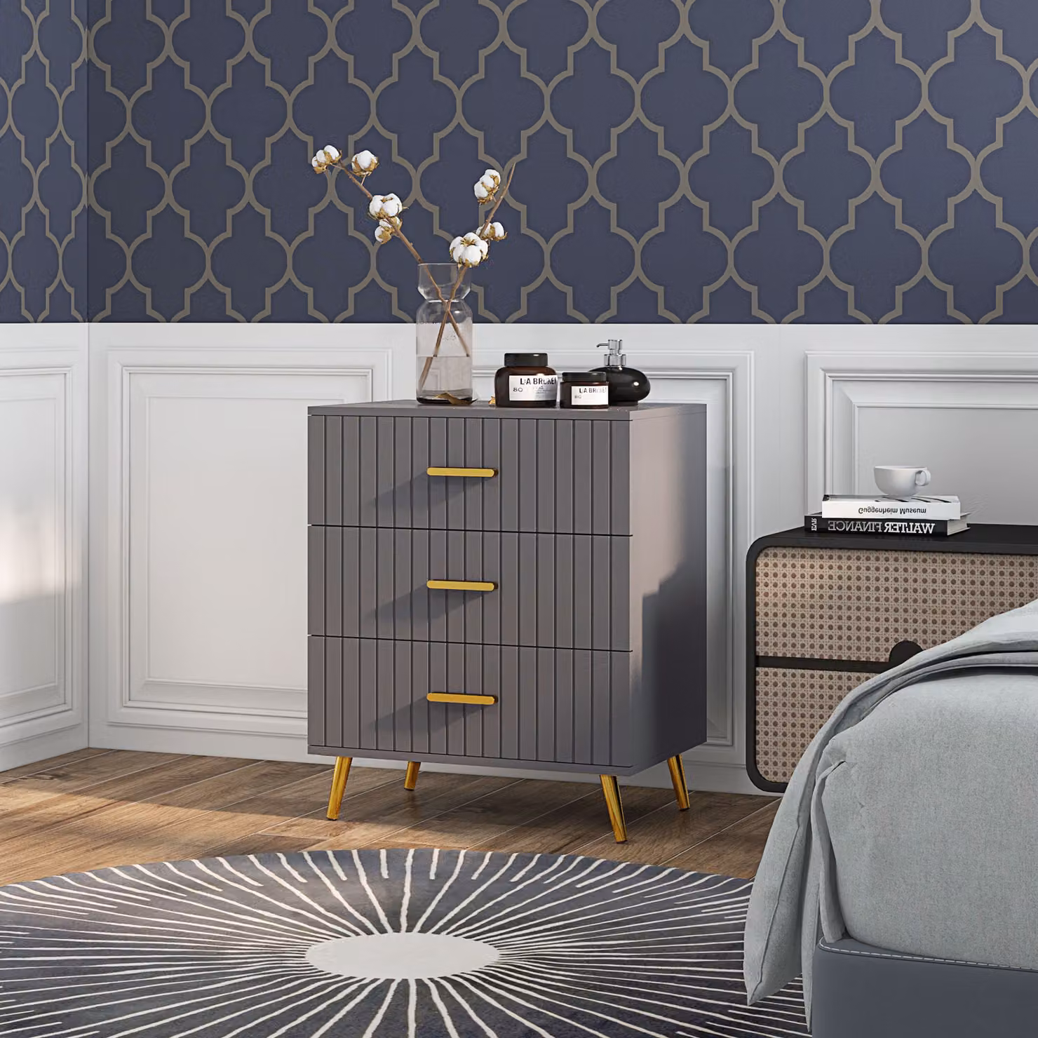 HOMCOM Modern 3-Drawer Bedroom Chest of Drawers with Aluminium Legs in Dark Grey – 2