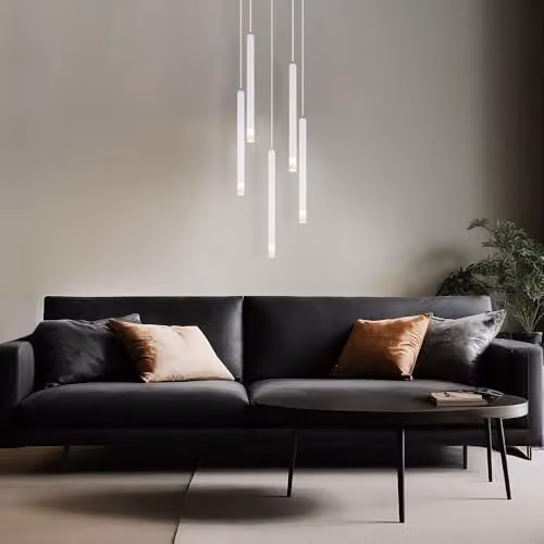 Globo Lighting White Minimalist Pendant Lamp for Dining or Living Rooms, 5 Bulbs, H: 120 cm – 4