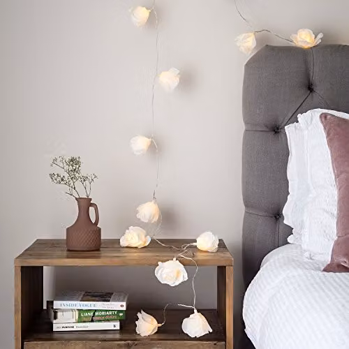Lights4fun 20 Warm White LED Juliet Rose Fairy Lights in White and Transparent Fabric – 2