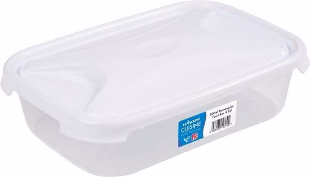 Wham Cuisine Rectangular Food Storage Box with Snap Lid, Transparent and White, 0.8 l