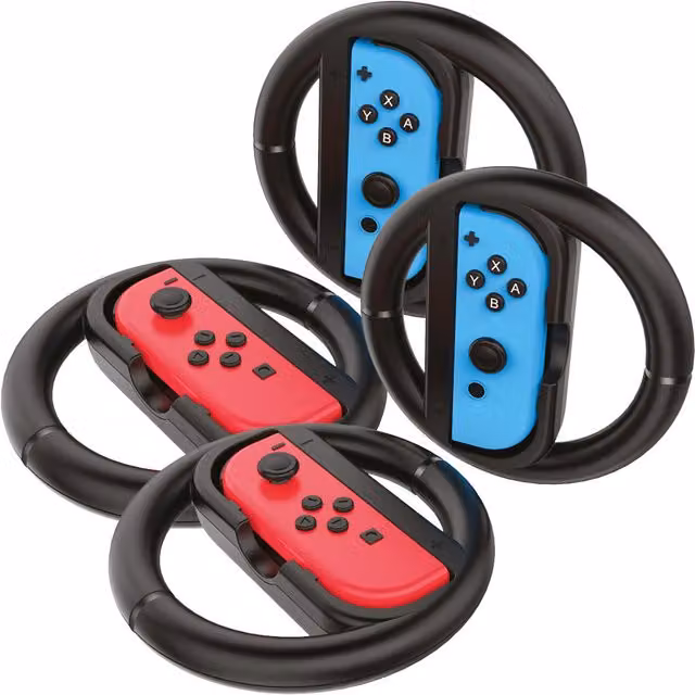 Nintendo Switch Racing Wheels 4 Player Pack in Black and Multicolour for Nintendo Joy-Con