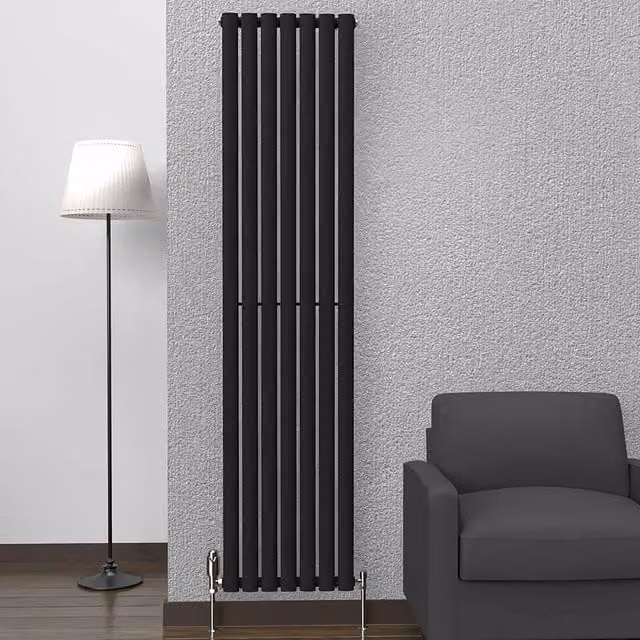 Lux Heat Black Oval Vertical Single Panel Designer Radiator, H 180 cm x W 42 cm