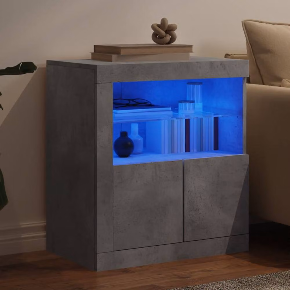 Berkfield Home Modern Sideboard with Integrated LED Lights in Grey, W: 60.5 cm, D: 37 cm, H: 67 cm – 3