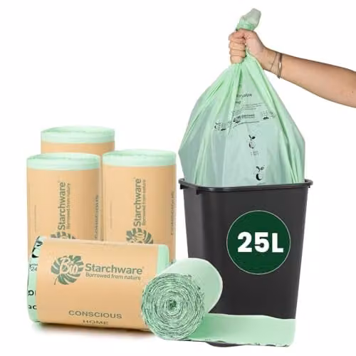 ECONX Biodegradable Green Food Waste Bin Liners, 25 Litre, 50 Pack