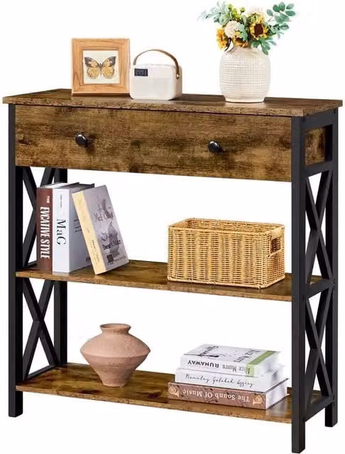 KORVIXA 3-Tier Vintage Console Table in Brown, W/D/H: 80 x 29.5 x 81 cm – 1