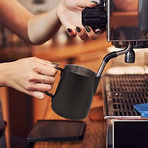 Joeji's Kitchen Stainless Steel Milk Frothing Jug with Latte Art Pen, 350ml, Black – 6