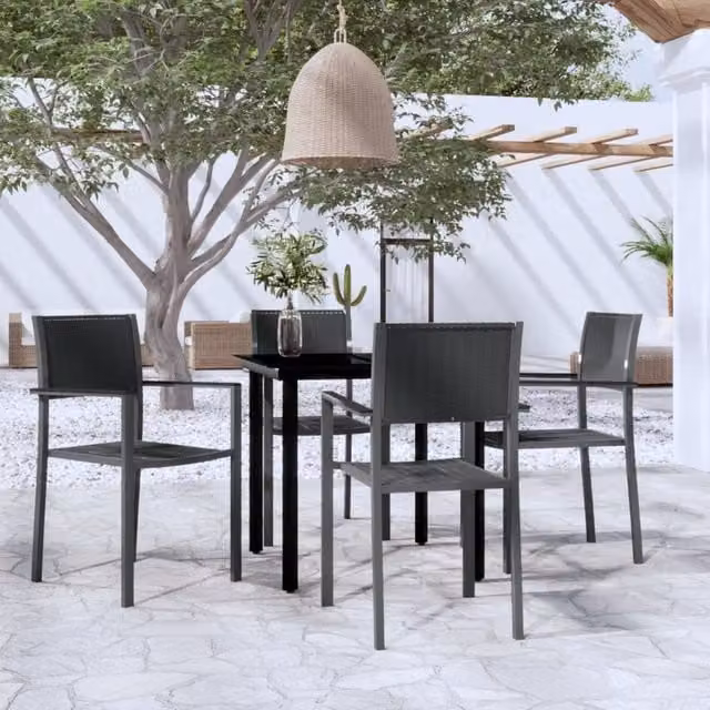 Berkfield Home 5 Piece Modern Garden Dining Set in Matt Black Powder Coated Steel with Glass Top – 1