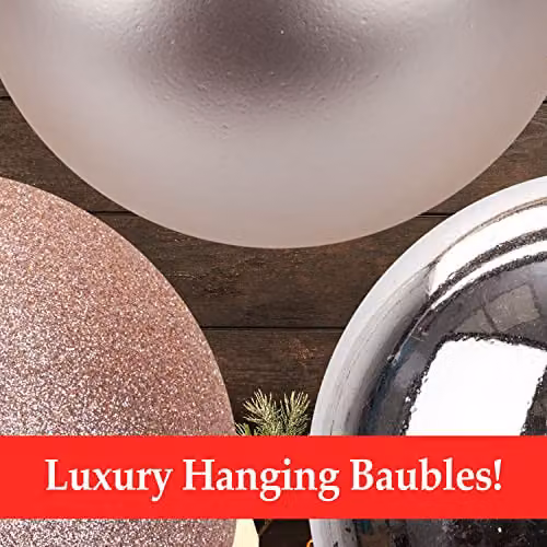 VFM e-Store Christmas Bauble Pack of 3 in Gold, Silver and Pink, Diameter: 12 cm – 5