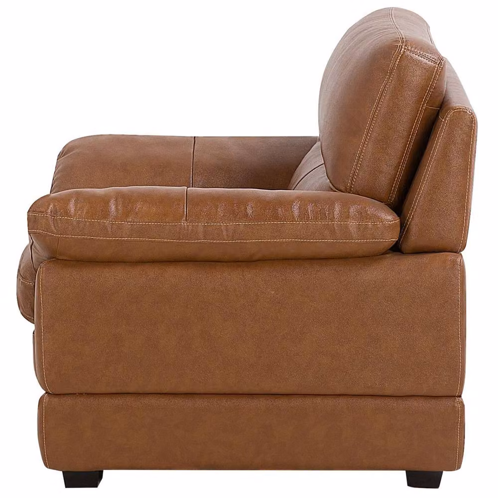 Wyld and Coco Brown Synthetic Leather 3+1 Sofa Set with Retro Birchwood Legs and Scatter Cushions – 4