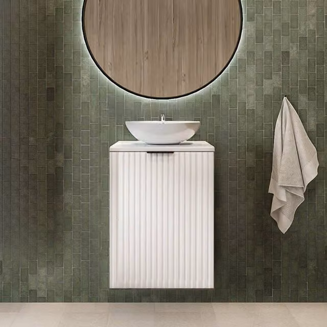 Heze Furniture Flow 1 Door Fluted Bathroom Vanity Cabinet with Worktop, White