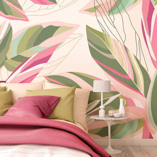 Origin Murals Botanical Calathea Leaves Floral Wall Mural in Yellow and Multicolour