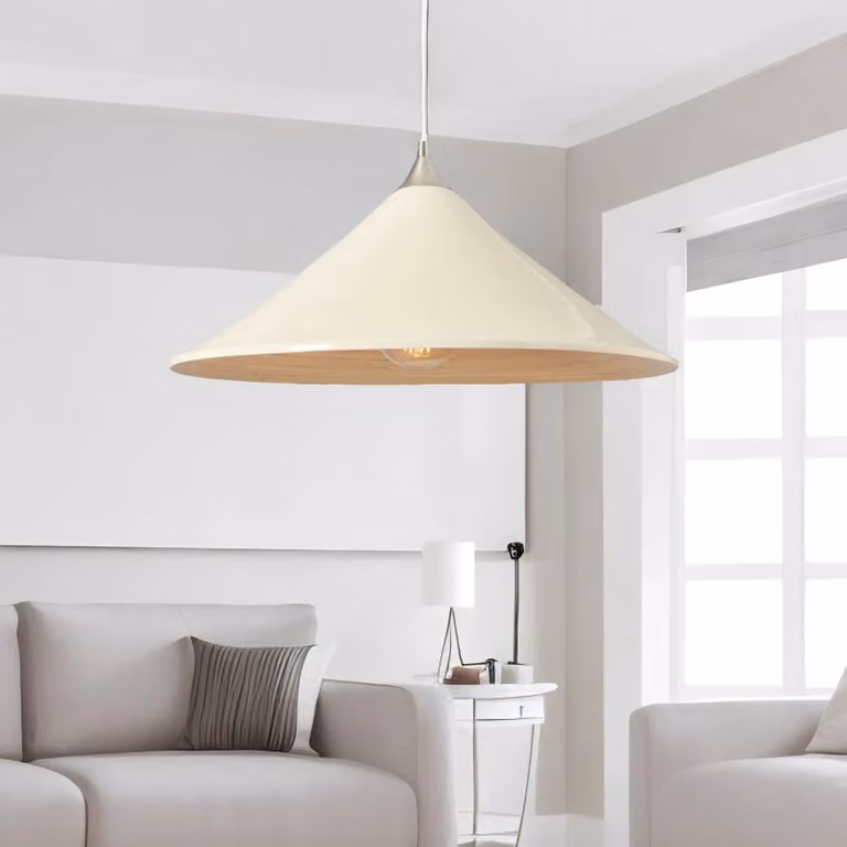 FURNOS Bamboo Large Dome Ceiling Light Pendant Shade in Natural Beige and Wood with White Accents
