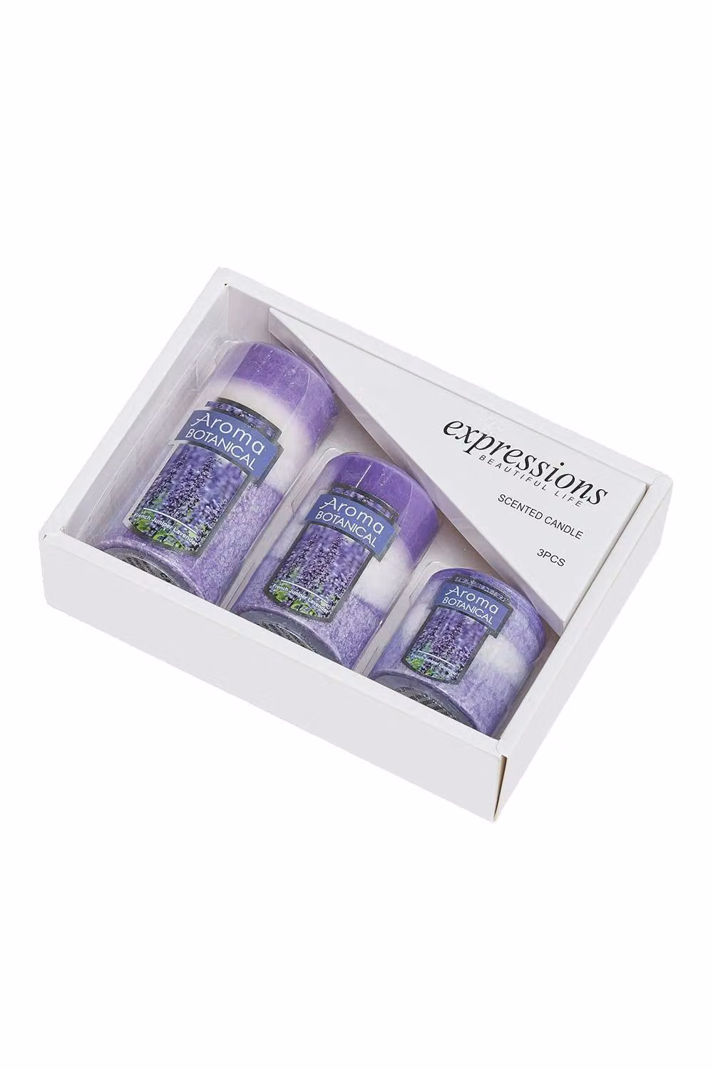 H&O Direct 3-Piece Lavender Scented Pillar Candle Set in Purple – 2