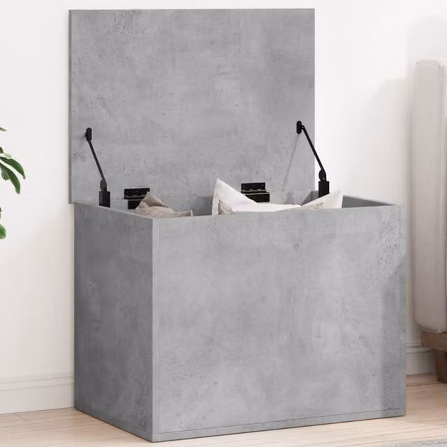 Berkfield Home Storage Box in Concrete Grey, MDF with Soft Close Lid, W/D/H: 60 x 42 x 46 cm