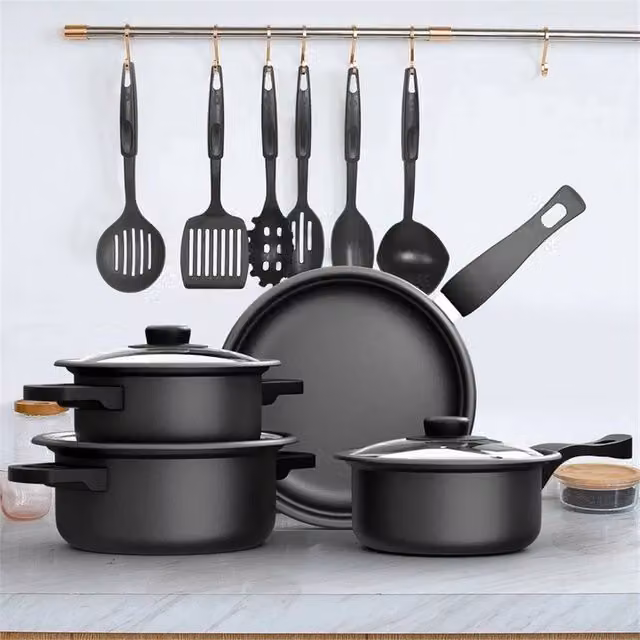 Nordara 13-Piece Non-Stick Cookware Set with Glass Lids in Black – 1