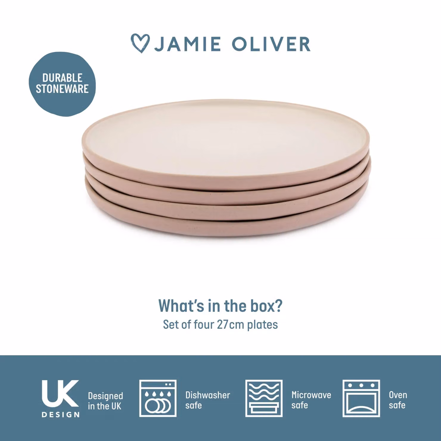 Jamie Oliver Big Love Stoneware Plates, Pink, Set of 4, Diameter: 27 cm – 3