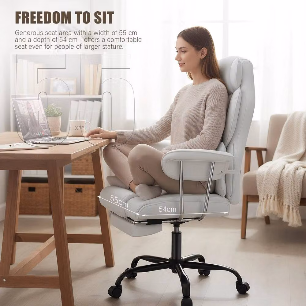 KORVIXA Big Tall Heavy Duty Executive Office Chair in White with Headrest and Armrests – 2