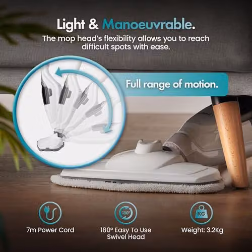VonHaus 10-in-1 Steam Mop and Handheld Steam Cleaner, 1500W Multi-Surface Electric Mop in White with 350ml Tank – 4