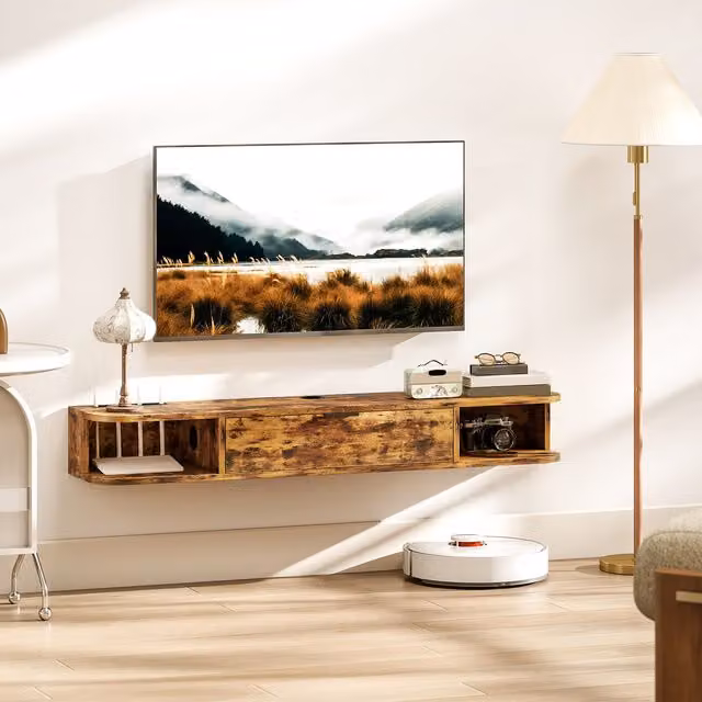 HOMCOM Rustic Brown Floating TV Unit for TVs up to 50 Inch, Width: 120 cm