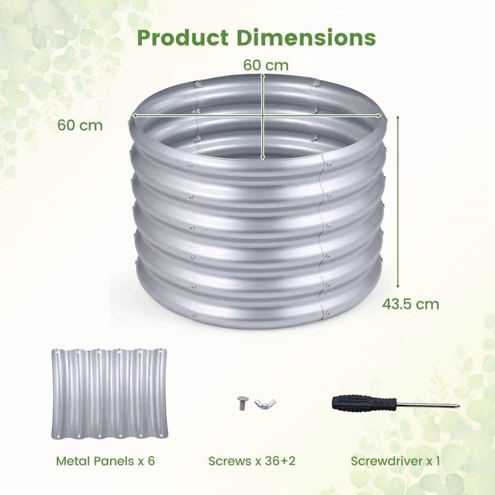 Costway Galvanised Steel Round Raised Garden Bed Planter Box in Silver – 2