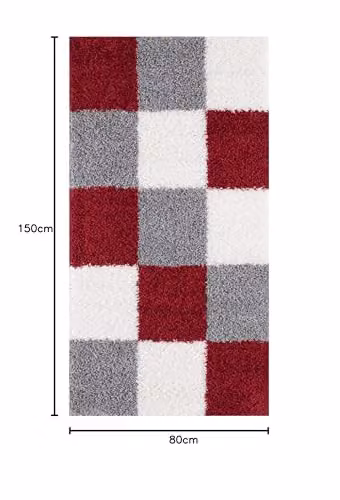 THE RUGS Modern Checked High Pile Shaggy Area Rug in Red and Grey, W: 80 cm, L: 150 cm – 3