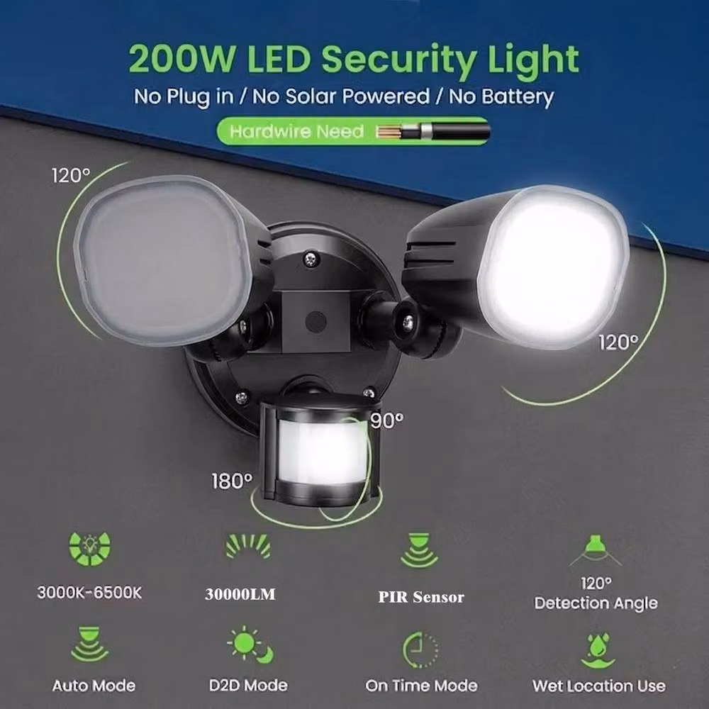 PAWNORA 200W LED Flood Light with PIR Motion Sensor in Black – 2