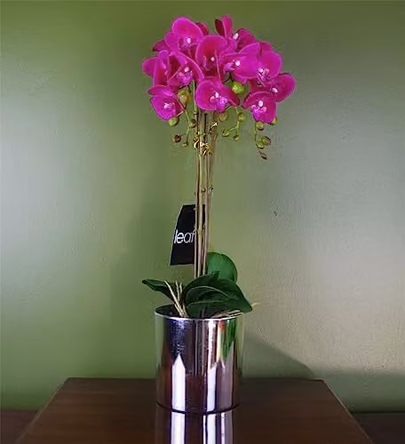 Leaf Large Artificial Pink and Silver Orchid Tabletop Floral Arrangement