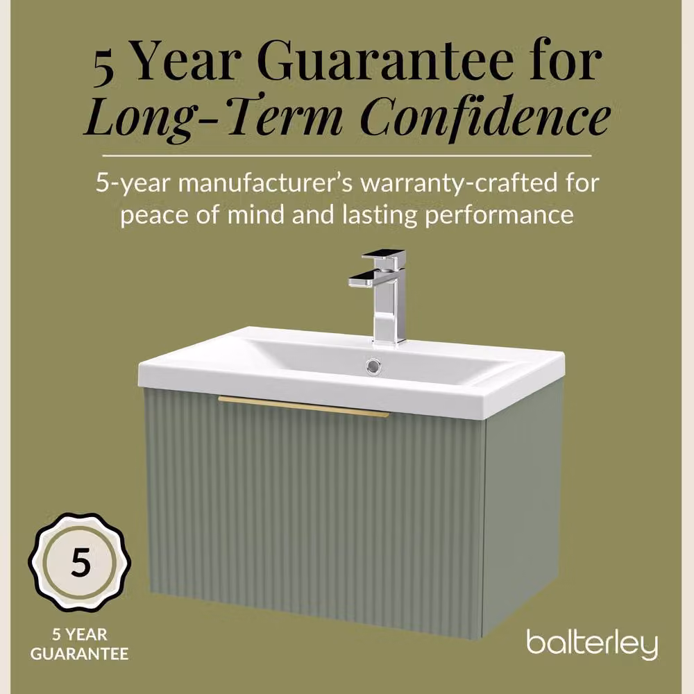 Balterley Fluted Front Wall Hung 1 Drawer Vanity Basin Unit, Satin Green, W: 60 cm – 4