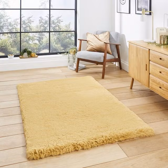 Terrys Super Teddy Plain Shaggy Rectangular Rug in Yellow Gold Polyester