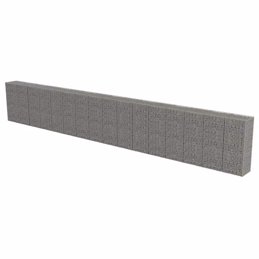 Berkfield Home Galvanised Steel Gabion Fence with Covers in Silver, W/D/H: 900 x 50 x 150 cm – 2