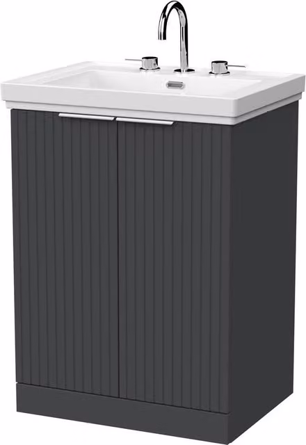 Balterley Callingwood 2 Door Vanity Unit and 3TH Fireclay Basin, Dark Grey, Width: 60 cm