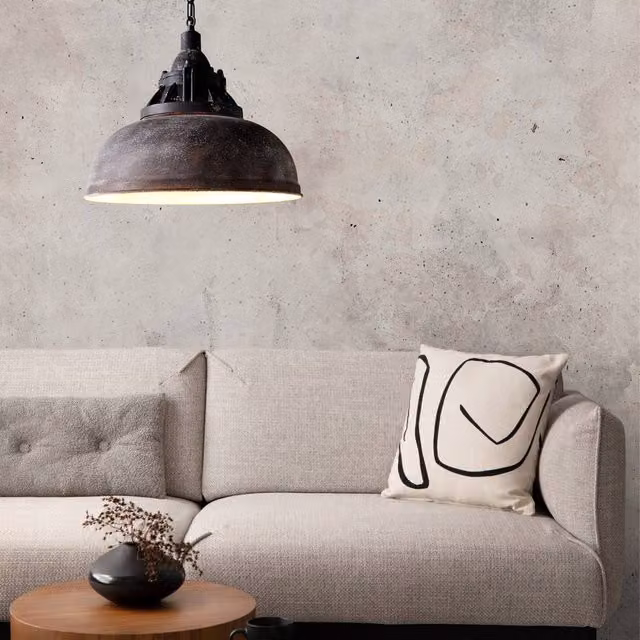 Eglo Grantham Industrial Single Pendant Light in Brown and Beige Metal – 1
