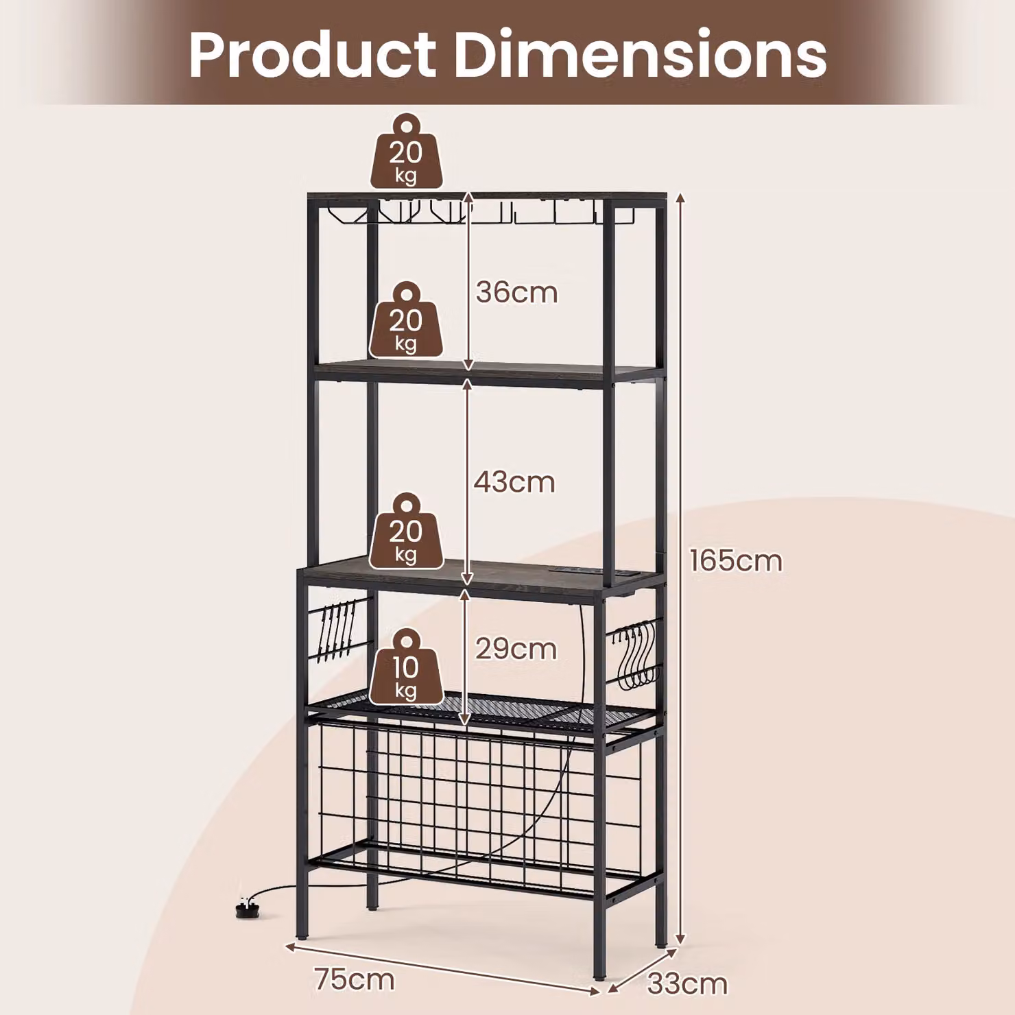 Costway Multi-Tier Wine Organizer Bar and Bakers Rack with Power Outlet in Grey – 2