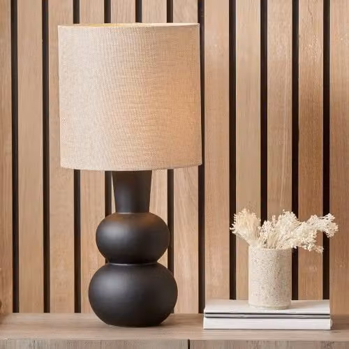 Ruma Abstract Ceramic Table Lamp with White Base and Black Fabric Shade