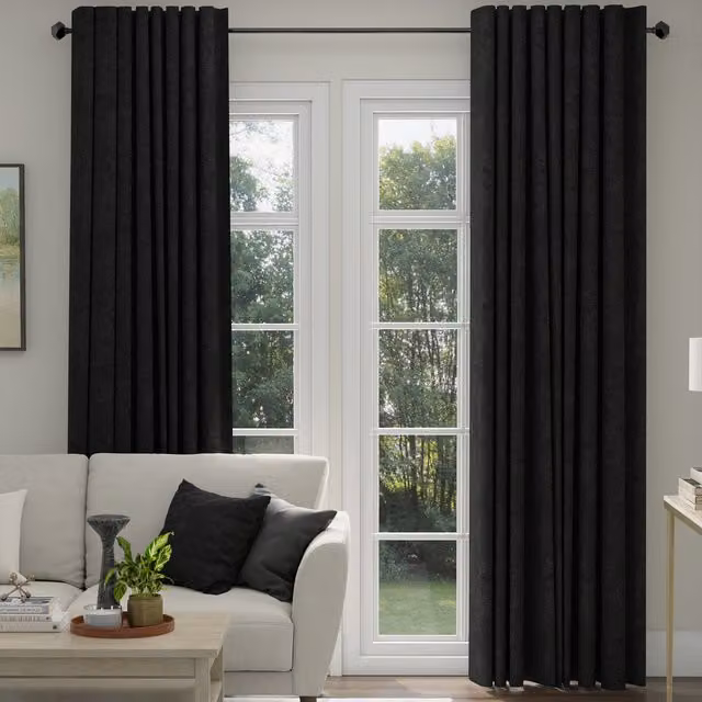 ANTE DECOR Altro Made To Measure Blackout Boucle Fabric Panel Curtains in Black