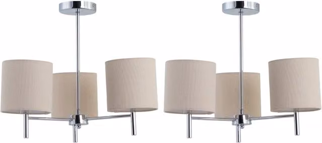 First Choice Lighting Brea Set of 2 Chrome 3-Light Ceiling Fittings with Silver Fabric Shades – 1