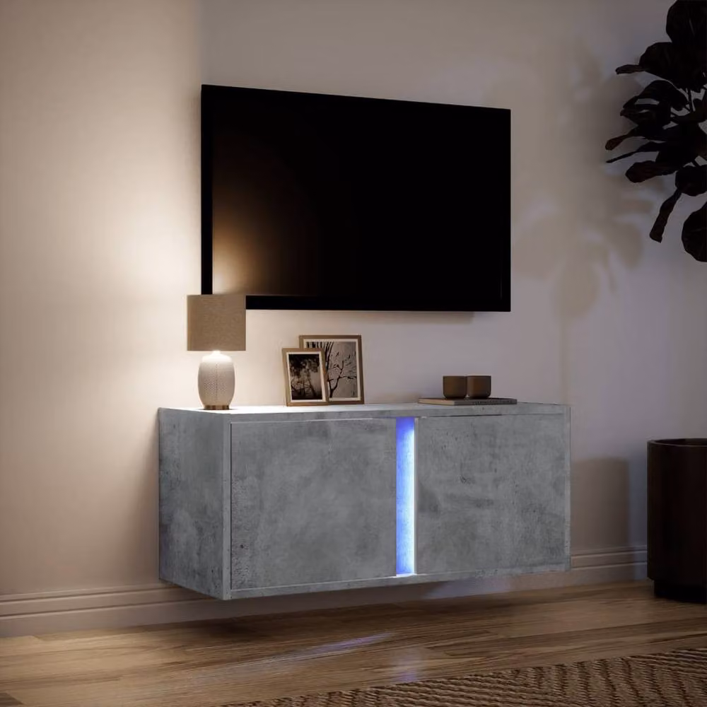 Berkfield Home Modern Wall Mounted TV Cabinet with LED Lighting in Concrete Grey, W/D/H: 80 x 31 x 35 cm – 3