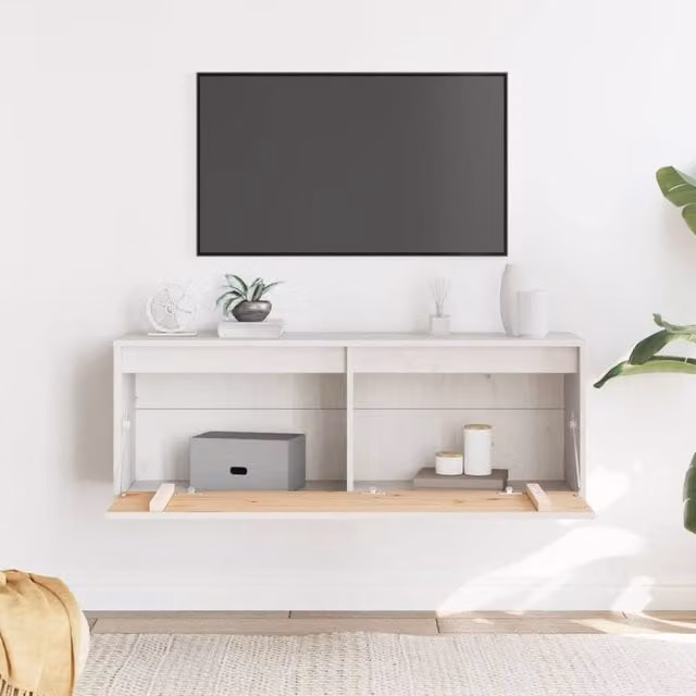 Berkfield Home White Wall Cabinet in Solid Pine Wood, W: 100 cm, D: 30 cm, H: 35 cm