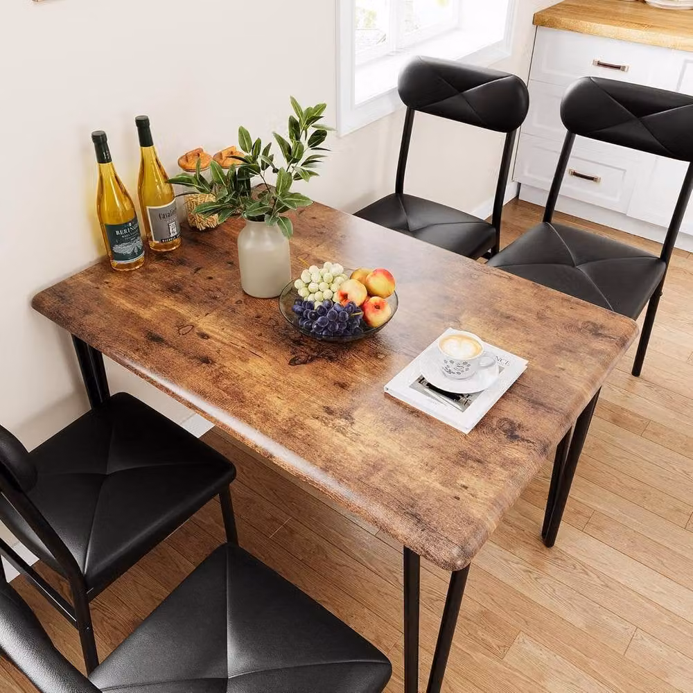 London Boutique Industrial Dining Table and 4 Upholstered Chairs Set in Brown and Multicolour – 6