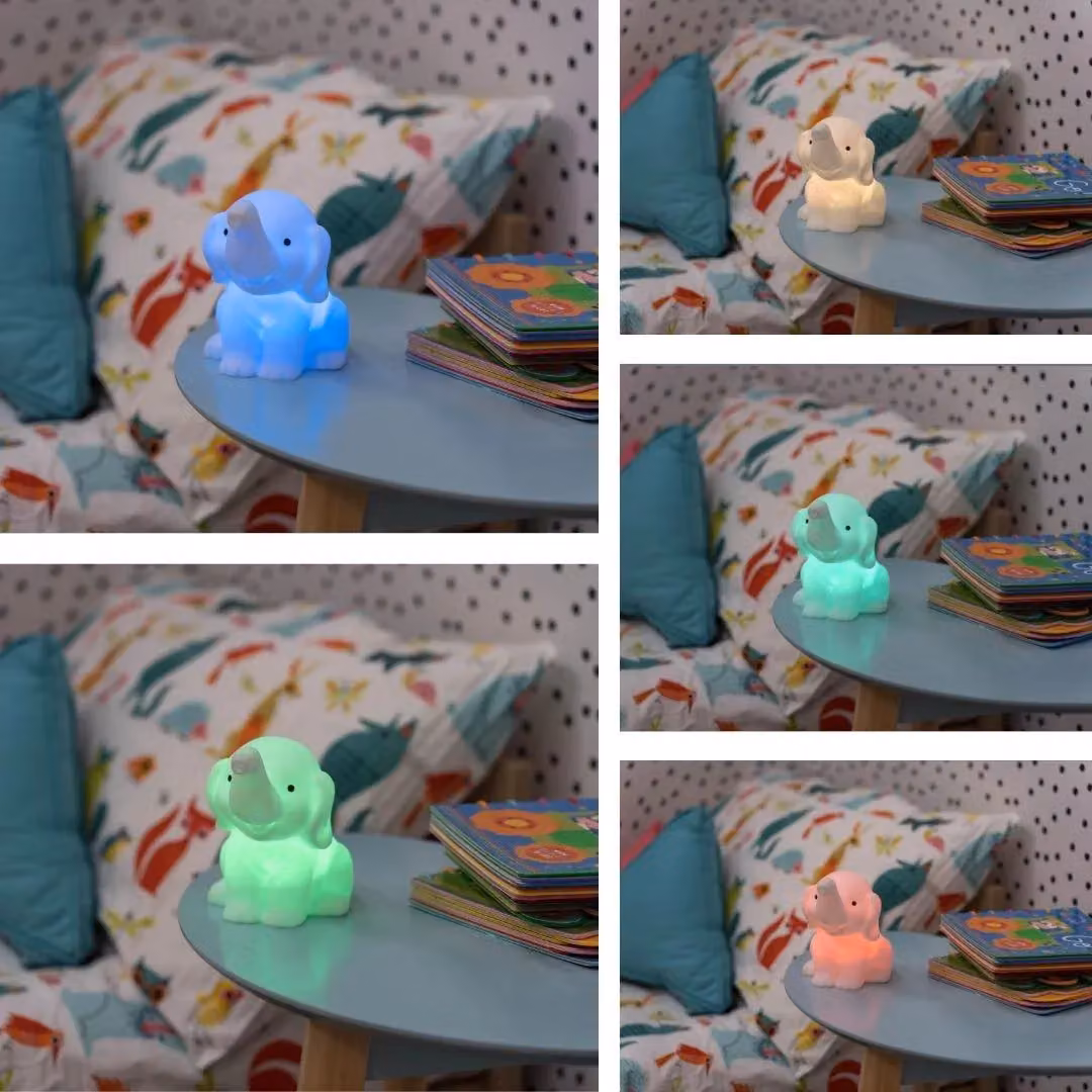 ValueLights Elephant LED Childrens Night Light with Remote Control, White and Multicolour Silicone Nursery Lamp – 2