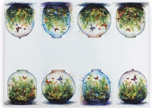Purely Home Rectangular Plant Terrarium Glass Worktop Protector in Green, White and Multicolour