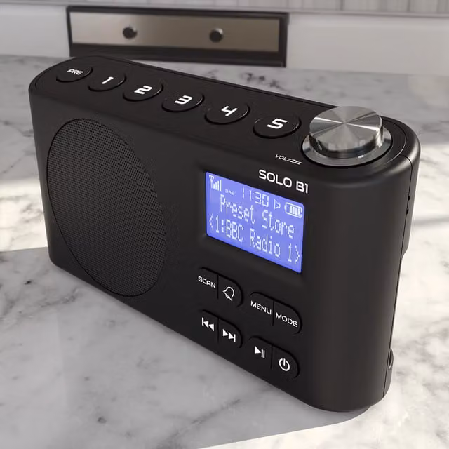 Azatom Solo B1 DAB+ Portable Radio with Bluetooth and Rechargeable Battery, Black