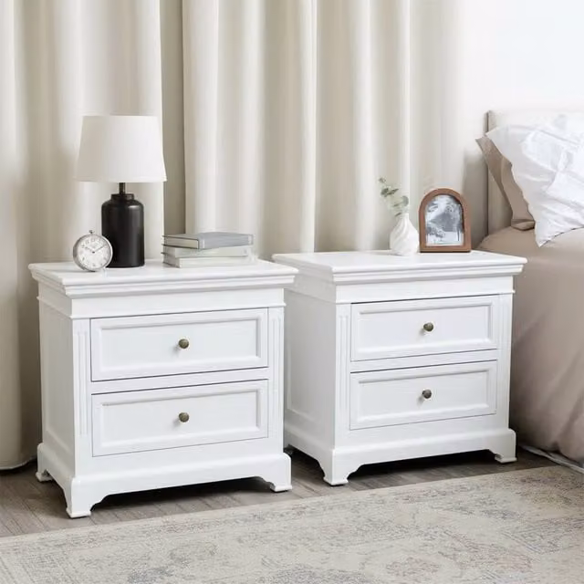 Melody Maison Daventry White Range Pair of Large Two Drawer Bedside Tables in White