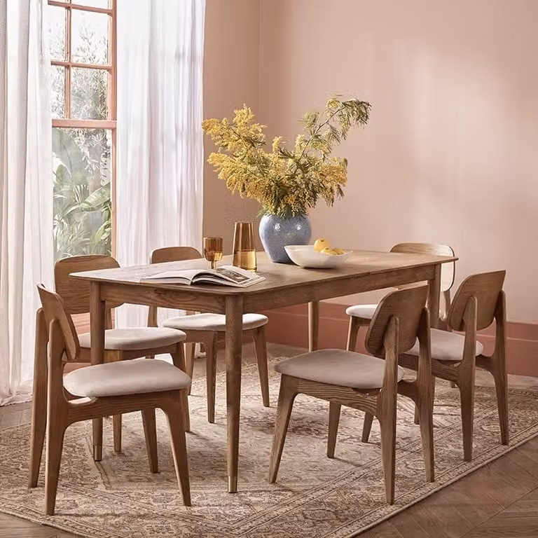 Atkin and Thyme Mid-Century Rectangular Extendable Dining Table in Brown Wood