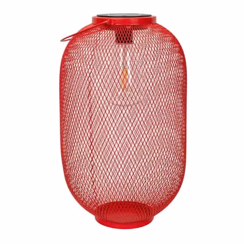 ValueLights Red Metal Mesh Solar Powered Outdoor Garden Lantern Light