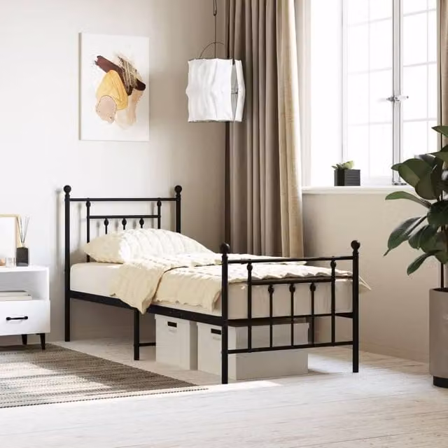 Berkfield Home Metal Bed Frame with Headboard and Footboard in Black, W/D/H: 75 x 190 cm Small Single – 1