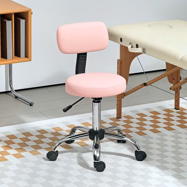 HOMCOM Height Adjustable Rolling Active Stool with Backrest and 360 Degree Swivel, Pink
